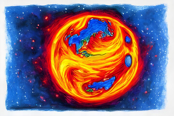 Wall Mural - planet earth of solar system explosion in the outer space. humanity end. planetary death concept pai