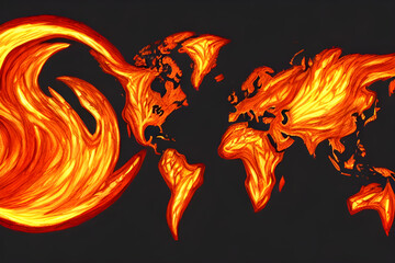 Wall Mural - burning continents painted by a child with crayons - children drawing - end of the world - death pla