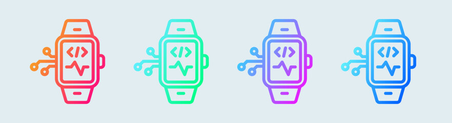 Poster - Smartwatch line icon in gradient colors. Smart watch signs vector illustration.