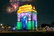 The India Gate or All India War Memorial with illuminated in New Delhi in India