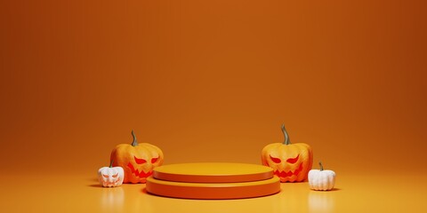 Poster - product podium display with halloween concept on 3d rendering