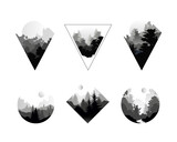 Fototapeta Las - Monochrome Geometric Shapes with Wild Coniferous Forest Vector Set