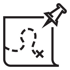 Poster - map with destination point. travel goal symbol. end of journey sign