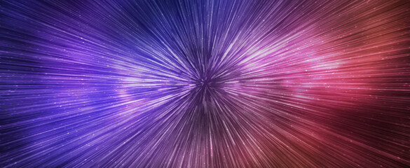 Wall Mural - hyperspace speed effect in night starry sky. bright blue and red galaxy, horizontal banner