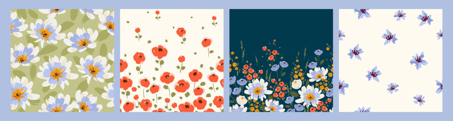 Sticker - Floral seamless patterns and borders. Vector design for paper, cover, fabric, interior decor and other