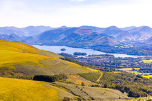 Aerial View Of Hills Around Keswick In Lake District, A Region And National Park In Cumbria In Northwest England
