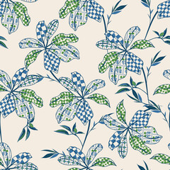 PrintModern botanical leaves fill in pattern block print with pattern mixed printing textile pattern