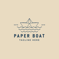 Wall Mural - paper boat line art logo minimalist , vector illustration design
