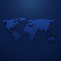 Poster - Blue world map with light effect and shadow on a dark blue background. High resolution clean and modern world map.