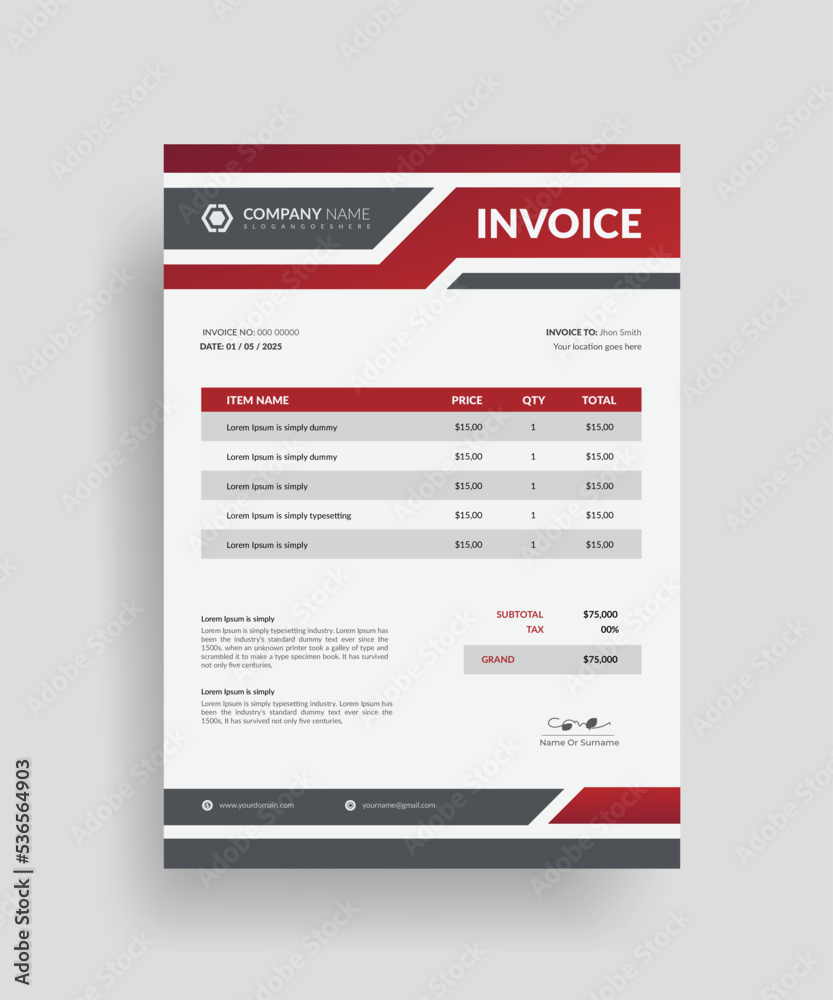 Professional geometric shape business invoice design or bill form price ...