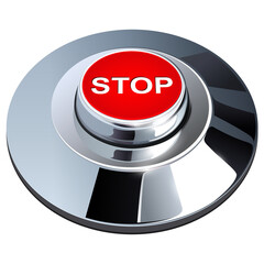 Poster - Stop button, 3d red chrome metallic, isolated.