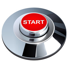 Poster - Start button, 3d red chrome metallic, isolated.
