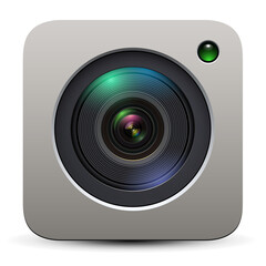 Poster - Photo camera icon, 3d lens design.