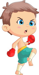 Poster - The strong boy is doing some kick in boxing area to beat enemy