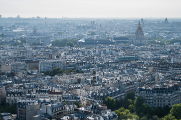 Wall Mural - Panoramic view from second floor of Eiffel tower in Paris. View of the buildings, parks