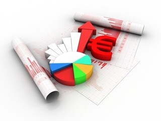 Poster - 3d rendering Stock market online business concept.  business Graph with euro sign