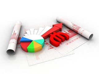 Poster - 3d rendering Stock market online business concept.  business Graph with euro sign