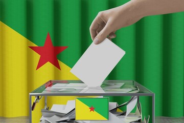 Wall Mural - French Guiana flag, hand dropping ballot card into a box - voting/ election concept - 3D illustration