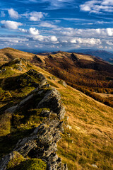 Wall Mural - Colorful autumn mountain landscape, Bieszczady Mountains, Carpathians, Poland.