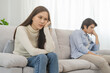 © KMPZZZ - Breakup and depressed, asian young quarrel  couple love fight relationship in trouble. Different people are emotion angry. Argue wife has expression, upset with husband. Problem of family people.