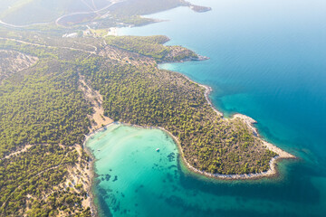 Bird eye aerial view of Aegean shores of Turkey.