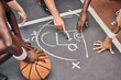 © Clement C/peopleimages.com - Coaching, basketball or USA sport team coach planning and talking about strategy for event game on basketball court. Athlete sports students in communication for idea in exercise, training or workout