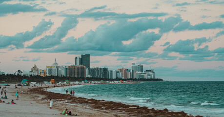 Wall Mural - panorama of the Miami Beach people sky clouds 