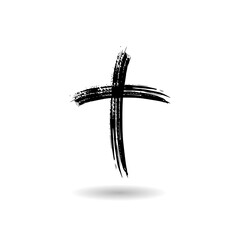 Poster - Hand drawn black grunge cross icon logo with shadow