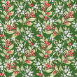 Watercolor Christmas seamless pattern with mistletoe branches and holly. Hand drawn vintage ornate pattern with winter plants.