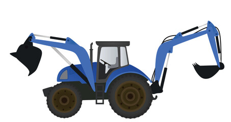 Wall Mural - Blue bulldozer tractor. vector illustration