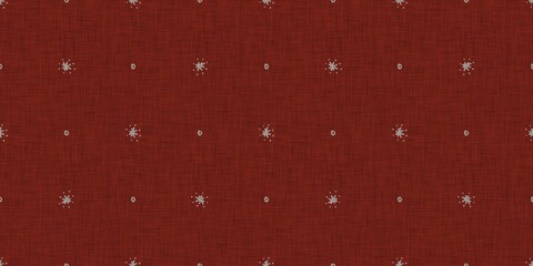 Seamless christmas snowflake woven linen border. Two tone seasonal red farmhouse frost edge for washi tape. Holiday textile for french Xmas snow repeat. 