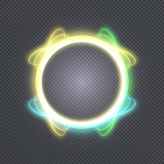 Poster - Bright glowing ring. Bright glowing neon frame made of luminous beams. fractal design