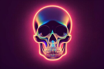 Poster - Human skull with colorful glowing isolated on the dark background.