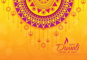 Sticker - Happy Diwali - festival of lights colorful banner template design with decorative diya lamp. vector illustration.