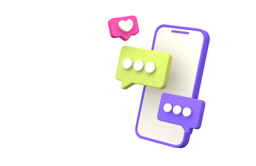 Fototapete - 3d rendering of  Speech bubble messages, bell notification, social media communication concept, chat box in social network and messenger with transparant background