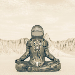 Wall Mural - astronaut exploring mars doing yoga pose
