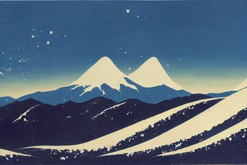 Poster - Winter snowy landscape with snowdrifts in sunny day. Avalanche places are on the hillside.