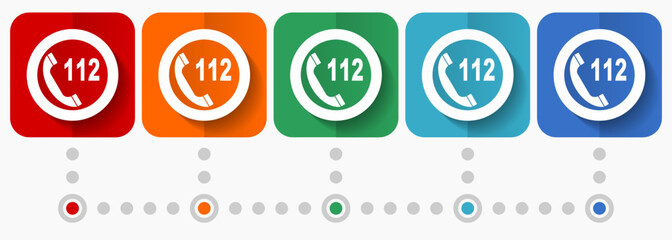 Aufkleber - Emergency call, number 112 vector icons, infographic template, set of flat design symbols in 5 color options
