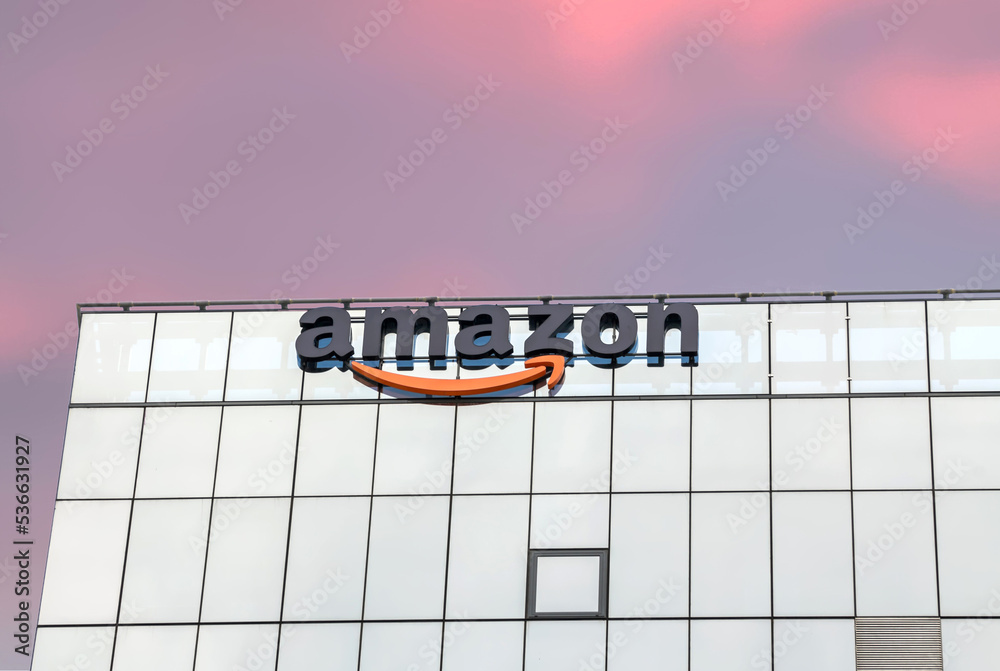 Bucharest, Romania June, 2022, Amazon Signage Logo on Top of Glass ...
