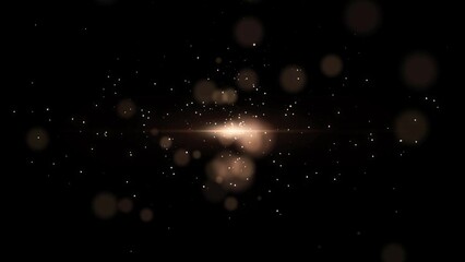 Wall Mural - gold particles and horizon light growing slow motion animation. shiny christmas golden lights 4k.