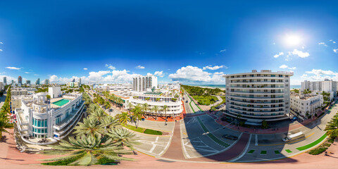 Sticker - Aerial equirectangular spherical photo Miami Beach Ocean Drive and 5th Street