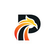 Letter P logo with eagle inside. Eagle logo design with letter P