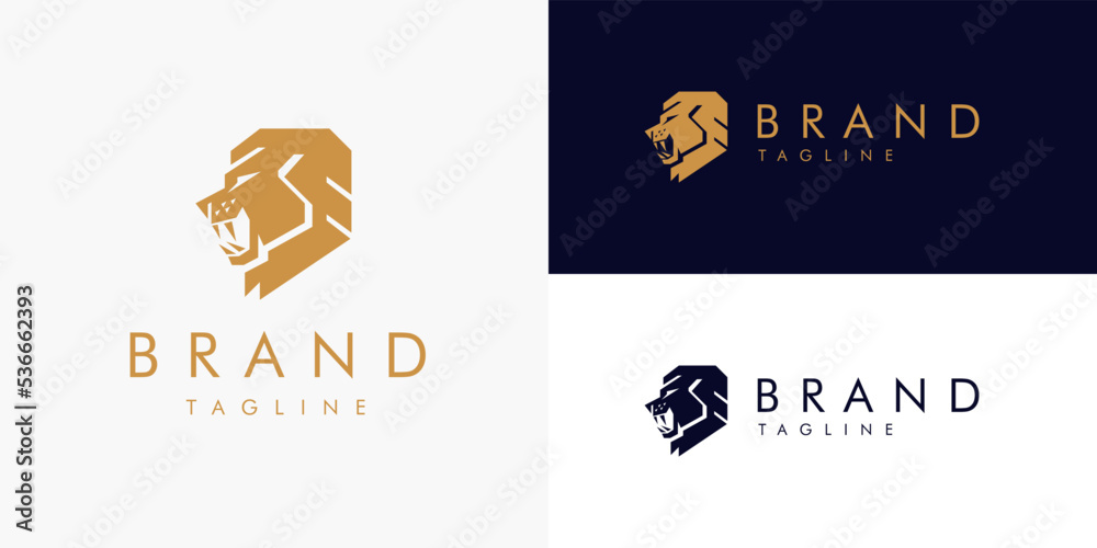 Geometric Shield Simple Gold Lion Head Logo Design Vector Template ...