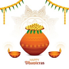 Wall Mural - Indian religious festival happy dhanteras on gold coin in pot background