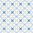 Beautiful vector seamless pattern with watercolor hand drawn blue dutch style tiles . Stock illustration.