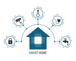 Sticker - Smart home technology with icon element. automation assistant in house symbol. vector illustration in flat style modern design.