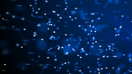 Poster - Digital cloud Icon and technology concept, Network connection structure blue color abstract background, 3D rendering