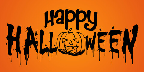 Wall Mural - happy halloween text on orange background