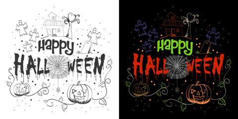 Wall Mural - decoration text of happy halloween isolated on black
