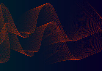 Poster - Abstract particles overlap multiple layers of orange dots from dark to light. in waves on a gradient background like a multi-layered signal